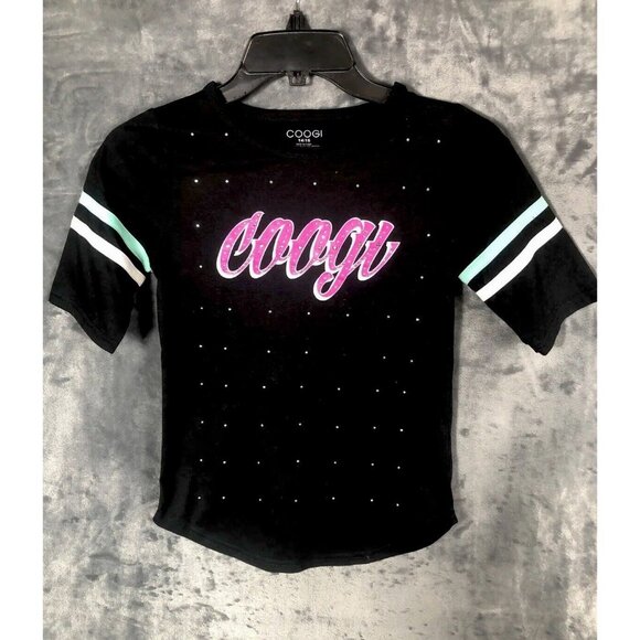 COOGI Other - Coogi Girls Black Rhinestone Logo T-Shirt Size 14/16 Cotton/Polyester Blend